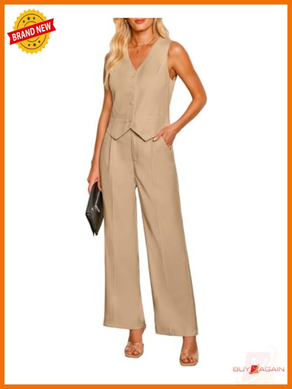 Women's 2 Piece Sleeveless Blazer Vest & Wide Leg Pants Suit Set